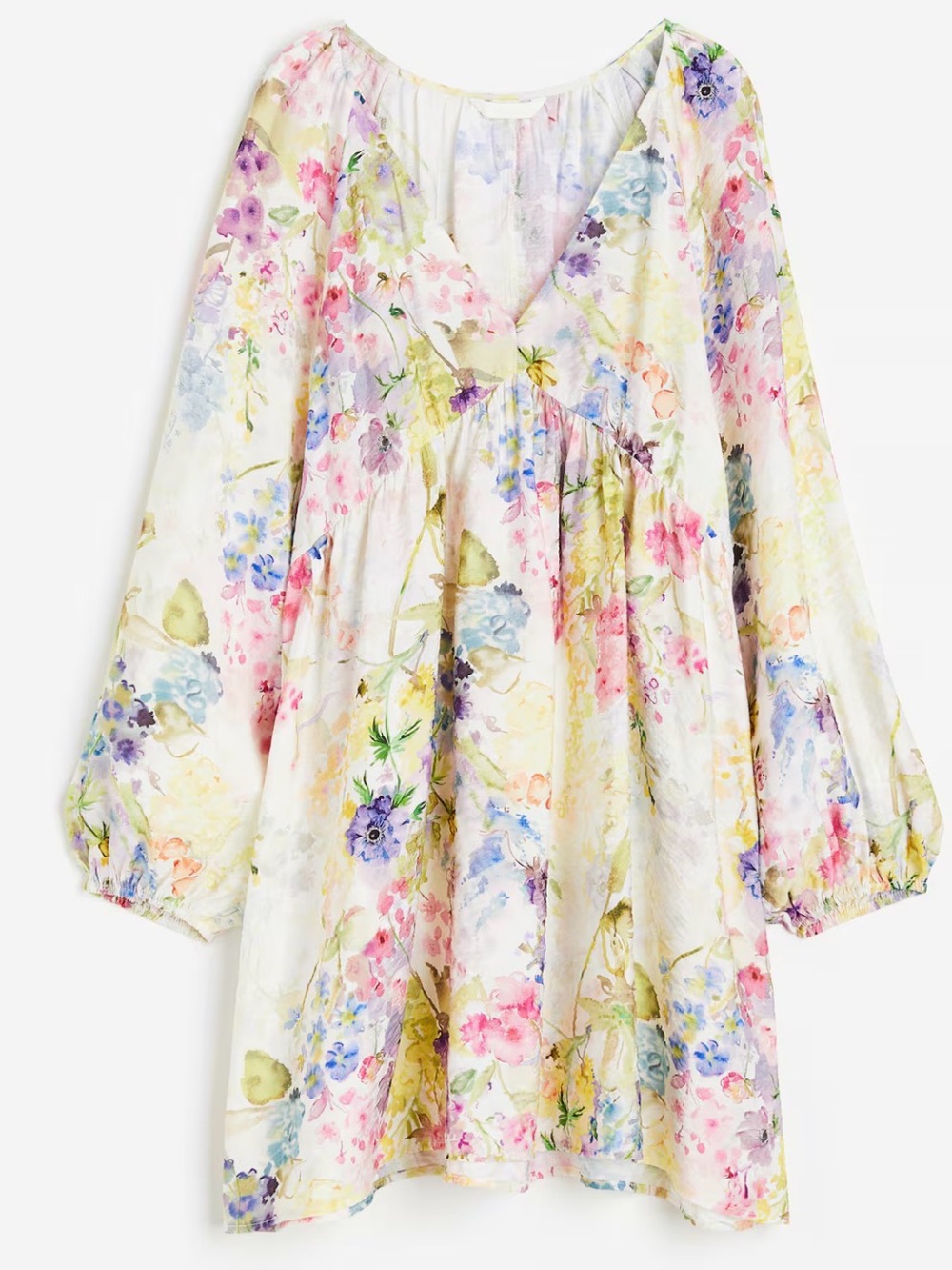 H&M White Floral V-Neck Peasant Dress Size Small - C1-321